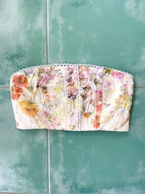 Anewsta Floral Watercolor Boned Bandeau Top Size Small